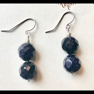 Purple Sun Stone Silver Dangle Earrings